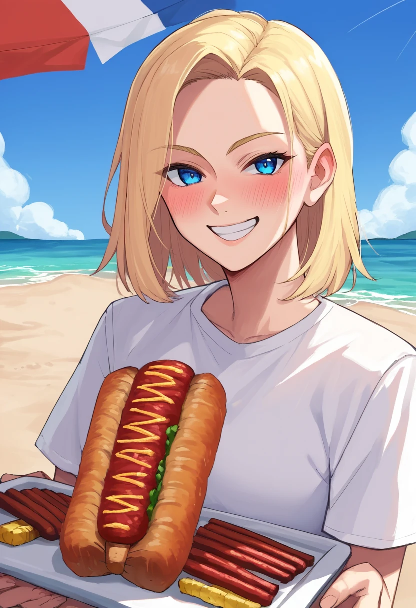 score_9, score_8_up, source_anime, hot dog, looking at viewer, mustard, outdoors, upper body, beach, sausage, seductive smile, blush, grin, blonde, blue eyes, white shirt, solo
  <lora:NoctFlatStyleV5:0.25>   <lora:PenisHotDogPDXLV1:0.8>  <lora:Hoshi_san_3:0.2>