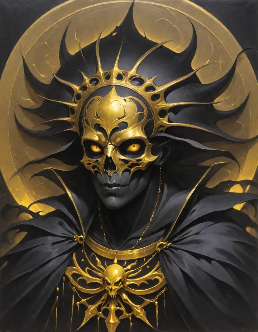 golden-darkness,masterpiece, professional artwork, oil painting, portrait of a  Mind Flayer, black skin,<lora:Golden_Darkness_Style_SDXL:0.8>