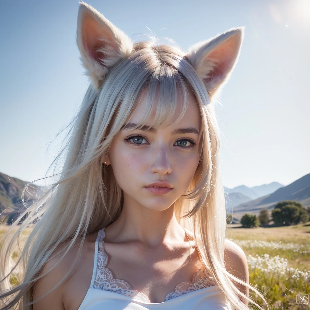 1 fox, lovable, white fox, fox eyes, running, during the day, running on the grassland full of flowers, filled with beautiful flowers, long hair, beautiful detailed eyes, extremely detailed eyes and face, light on face, lovely, best quality, masterpiece, illustration, an extremely delicate and beautiful, extremely detailed ,CG ,unity ,8k wallpaper, Amazing, finely detail, masterpiece, best quality, official art, extremely detailed CG unity 8k wallpaper, ultra-detailed, highres, extremely detailed, (best quality), (realistic, photo-realistic:1.2), 8k, soft lighting, high quality, official art, extremely detailed CG unity 8k wallpaper, cinematic lighting.