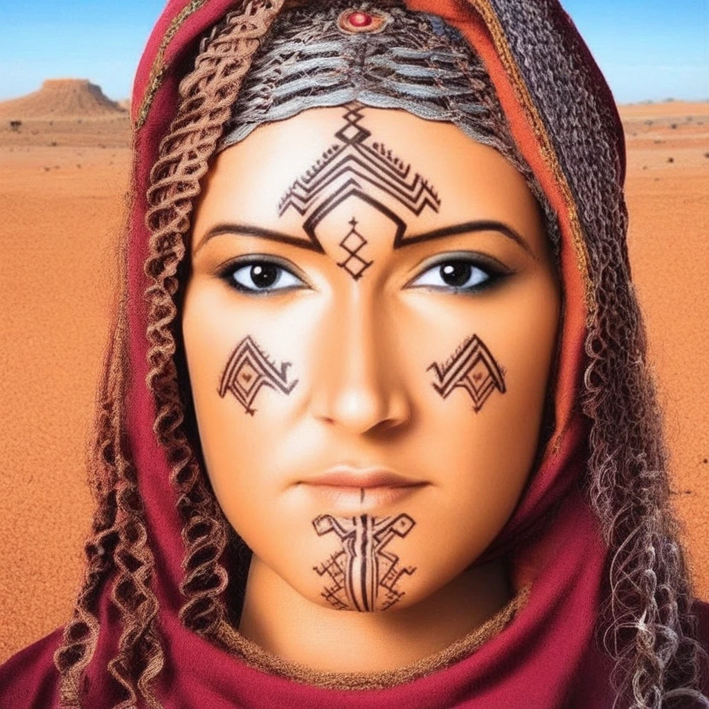 1girl, Amazigh tattoo, moroccan face tattoo, beautiful girl, desert, sea, highest quality, masterpiece illustration