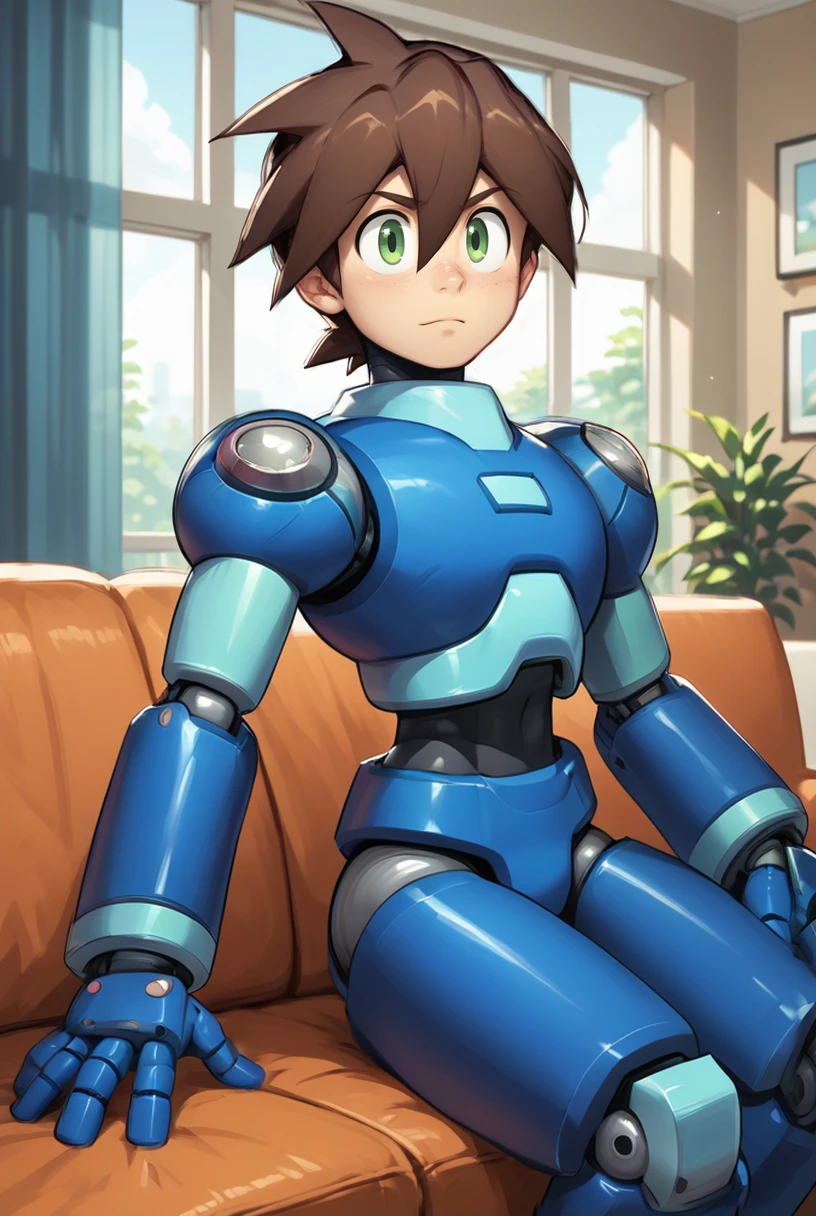 score_9, score_8_up, score_8, <lora:Rock_Volnutt_Mega_Man_Legends_for_PonyXL:0.8> 1boy, m3g4m4n, male focus, brown hair, green eyes, solo, android, hair between eyes
sitting on couch, living room, window,