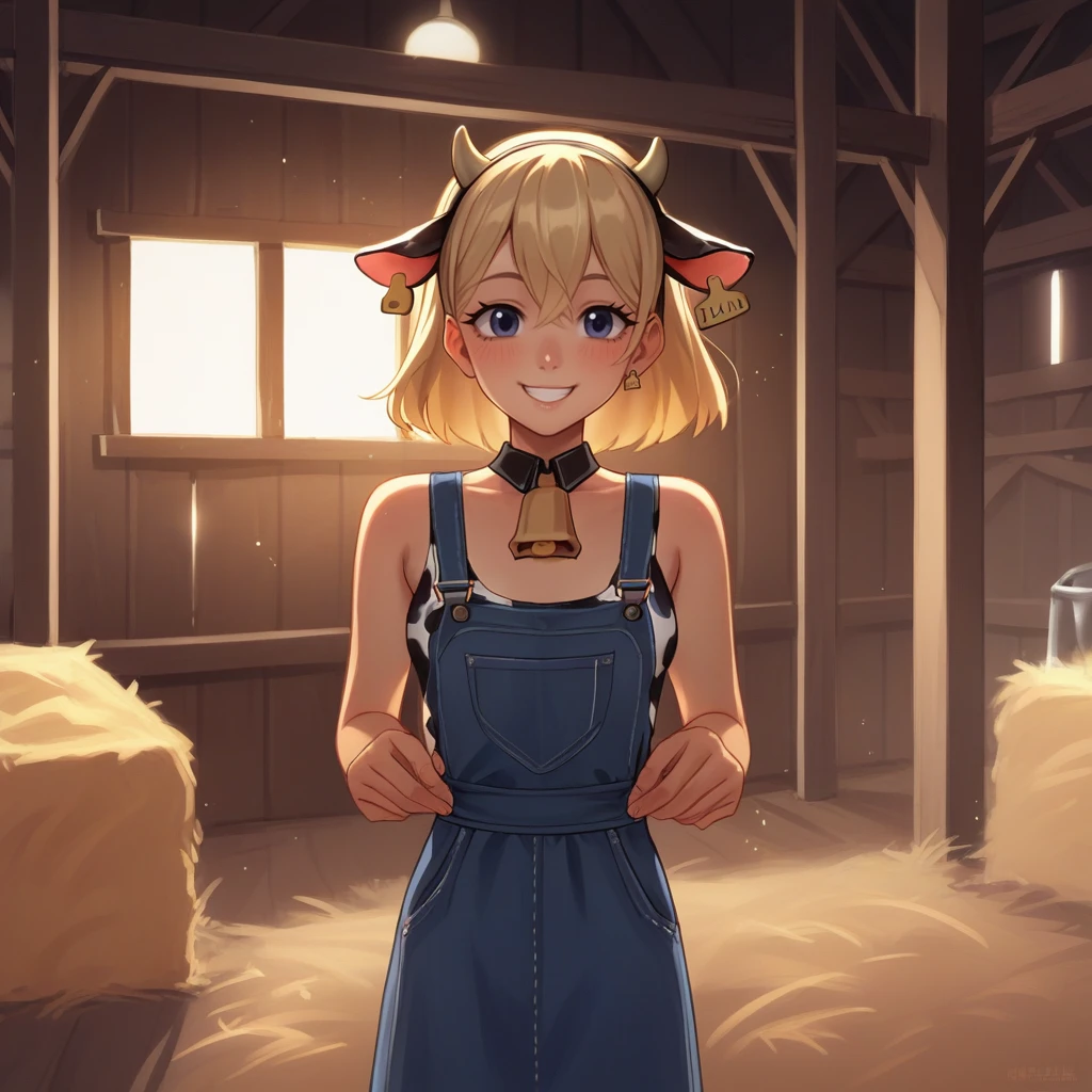 score_9, score_8_up, score_7_up, score_6_up, score_5_up, score_4_up, zPDXL2,source_anime,rating_questionable,1girl, cowprint outfit, cow ears, ear tag, smile<lora:Barn:0.8> b4rn, barn interior, indoors, straw