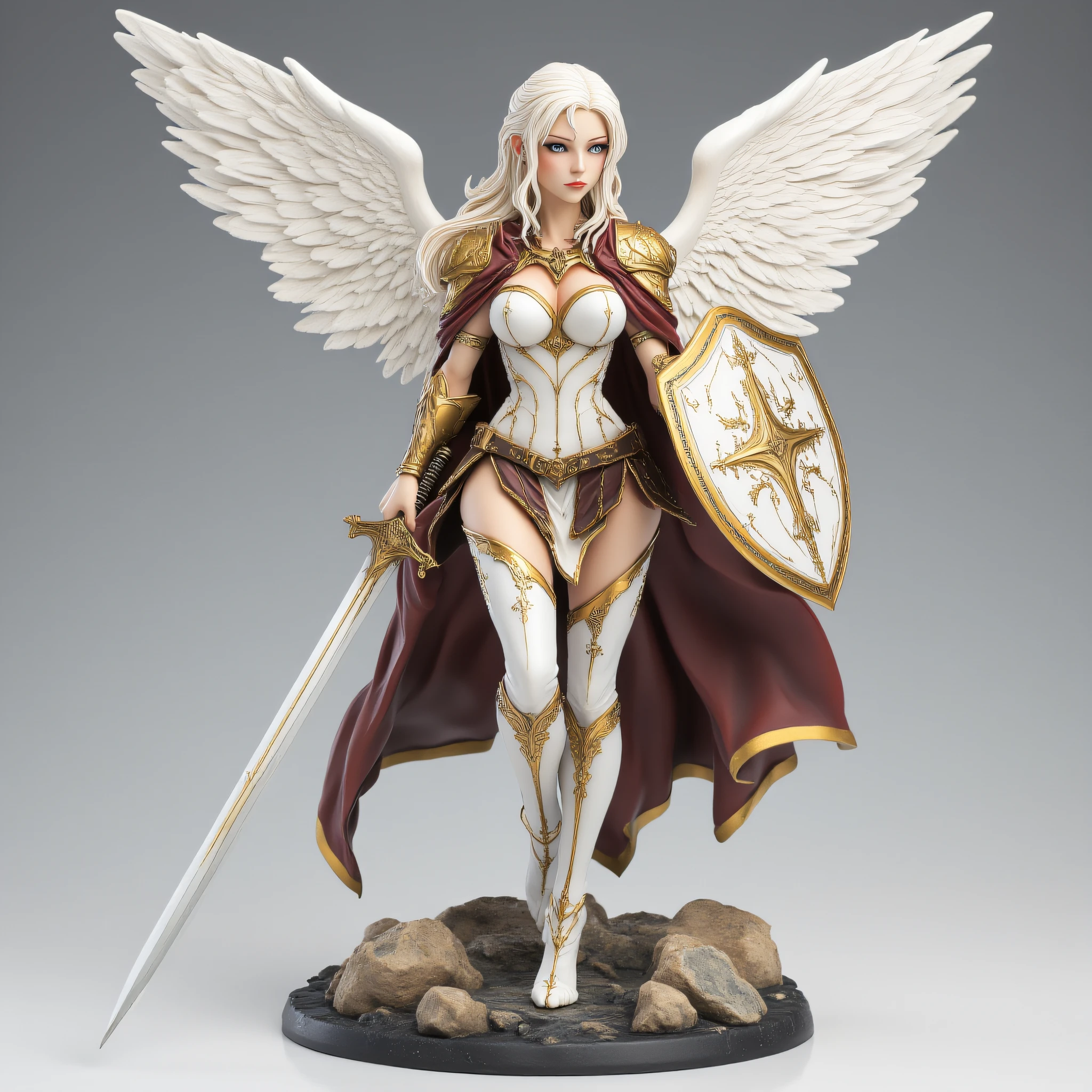 ArsFigurine, Vinyl statue, Aasimar Paladin female, with white wings holding a shield and sword