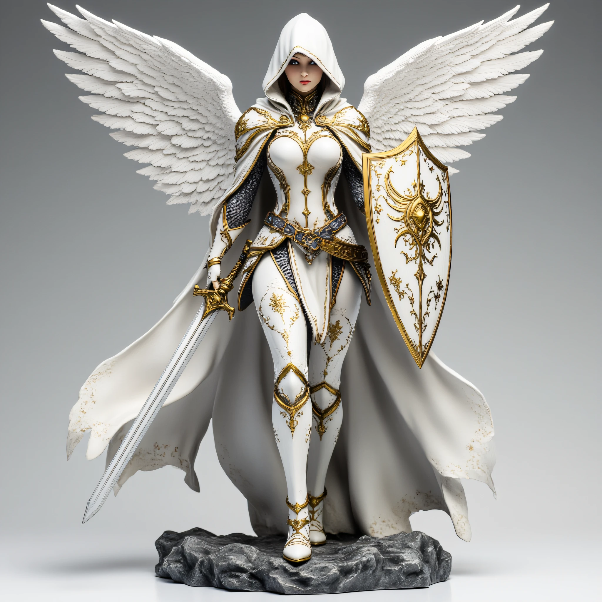 ArsFigurine, Vinyl statue, Aasimar Paladin female, Plate Armor, with white wings holding a shield and sword