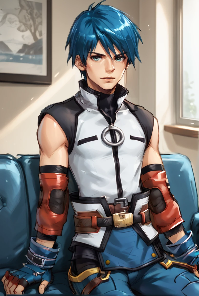 score_9, score_8_up, score_8,   <lora:Fayt_Liengod_Star_Ocean_for_PonyXl:0.8> 1boy, f4yt, blue hair, male focus, solo, fingerless gloves, belt, sleeveless, pants, gloves
sitting on couch, living room, window,