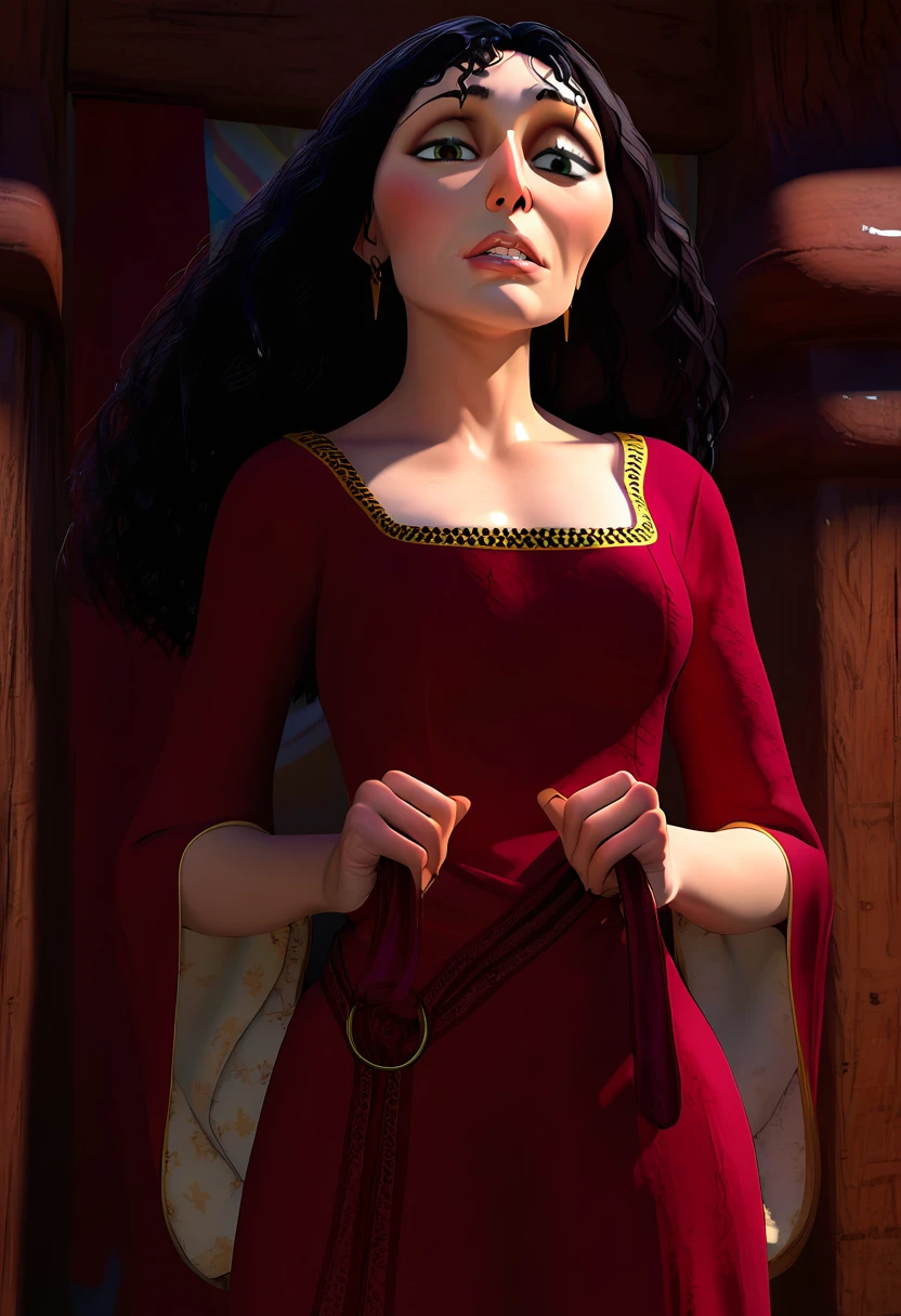 source_anime, score_9, score_8_up, score_7_up, score_6_up, score_5_up, score_4_up, 1girl, mature_female, milf, mother_gothel, portrait, red_dress, long_sleeves, naughty_face, looking_at_viewer, perfect_eyes