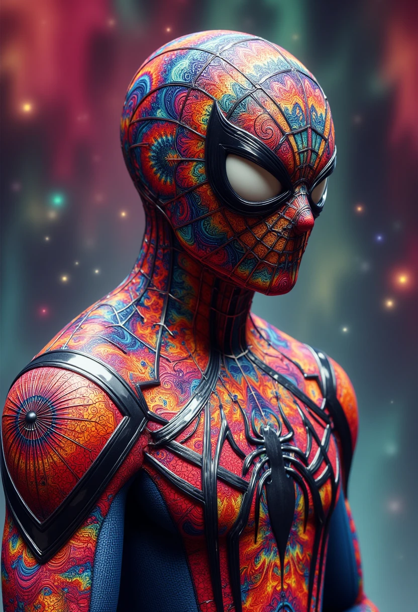 <lora:tiedye:1> eptiedyeworld spiderman looking at the camera