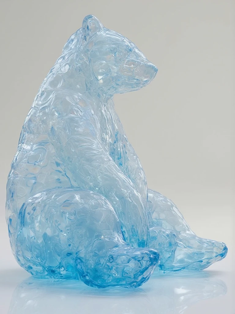 (((translucent glass sculpture:1.5))), cute, obese, bear, cyan eyes, best quality, hires textures, cinematic lighting, warm light, one tone background, (((pedestal:0.8))), detailxl