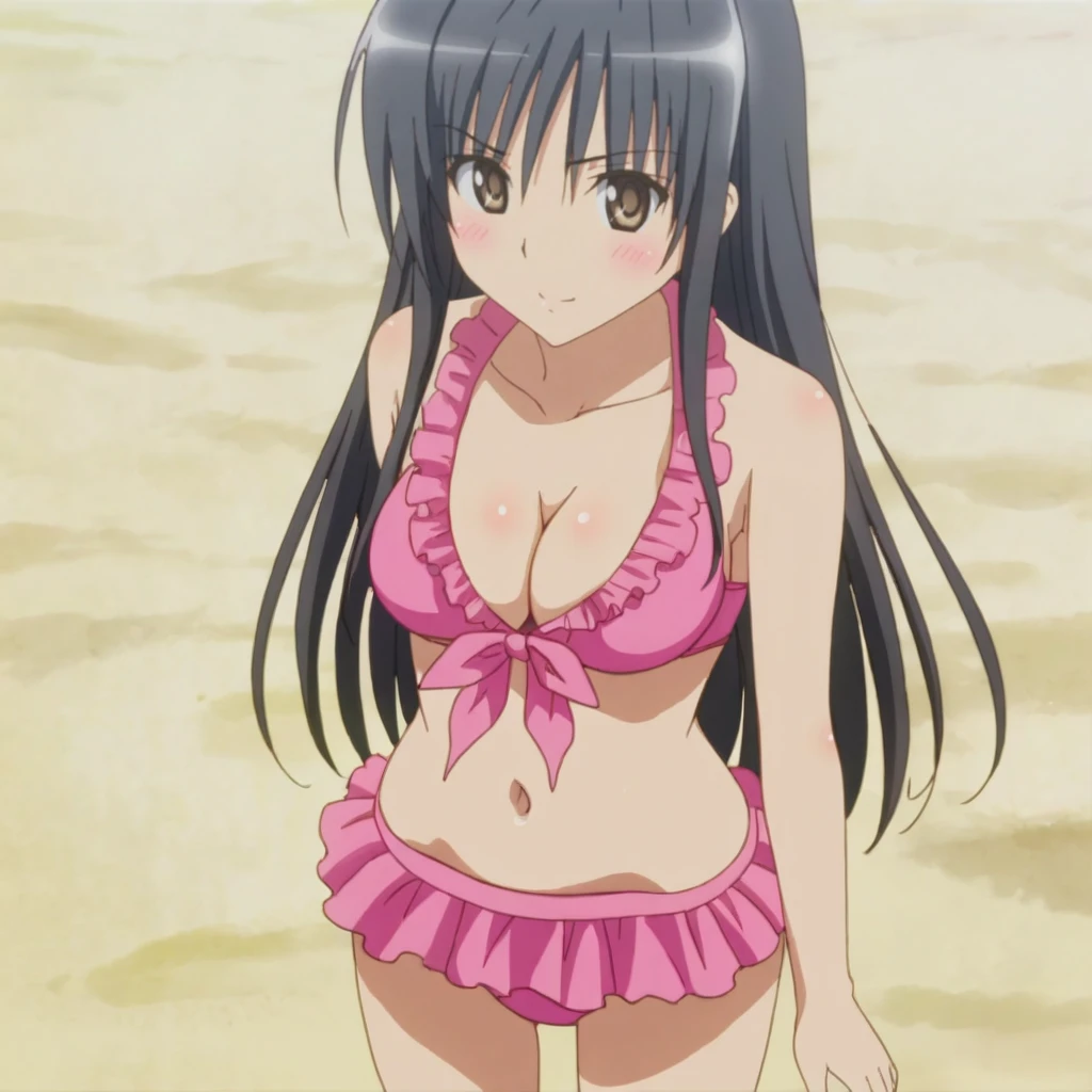 (highly detailed body, highly detailed face, best quality:1.2) ,one 16 -year-old girl, look at viewer, (Pink bra, Jeans), (Pink bougainvillea mess in background:1.4), akebi komichi, smiling at you