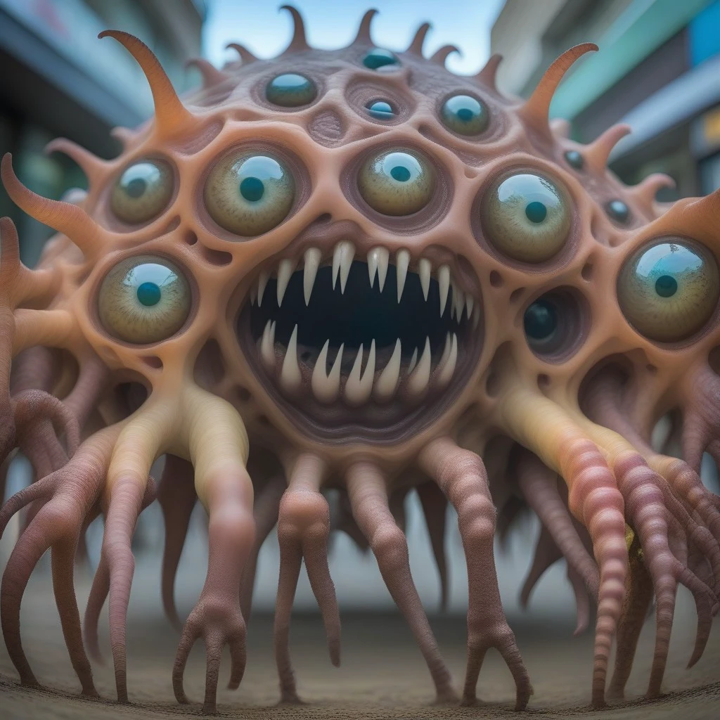 eldritch abomination, extra eyes, multiple limbs