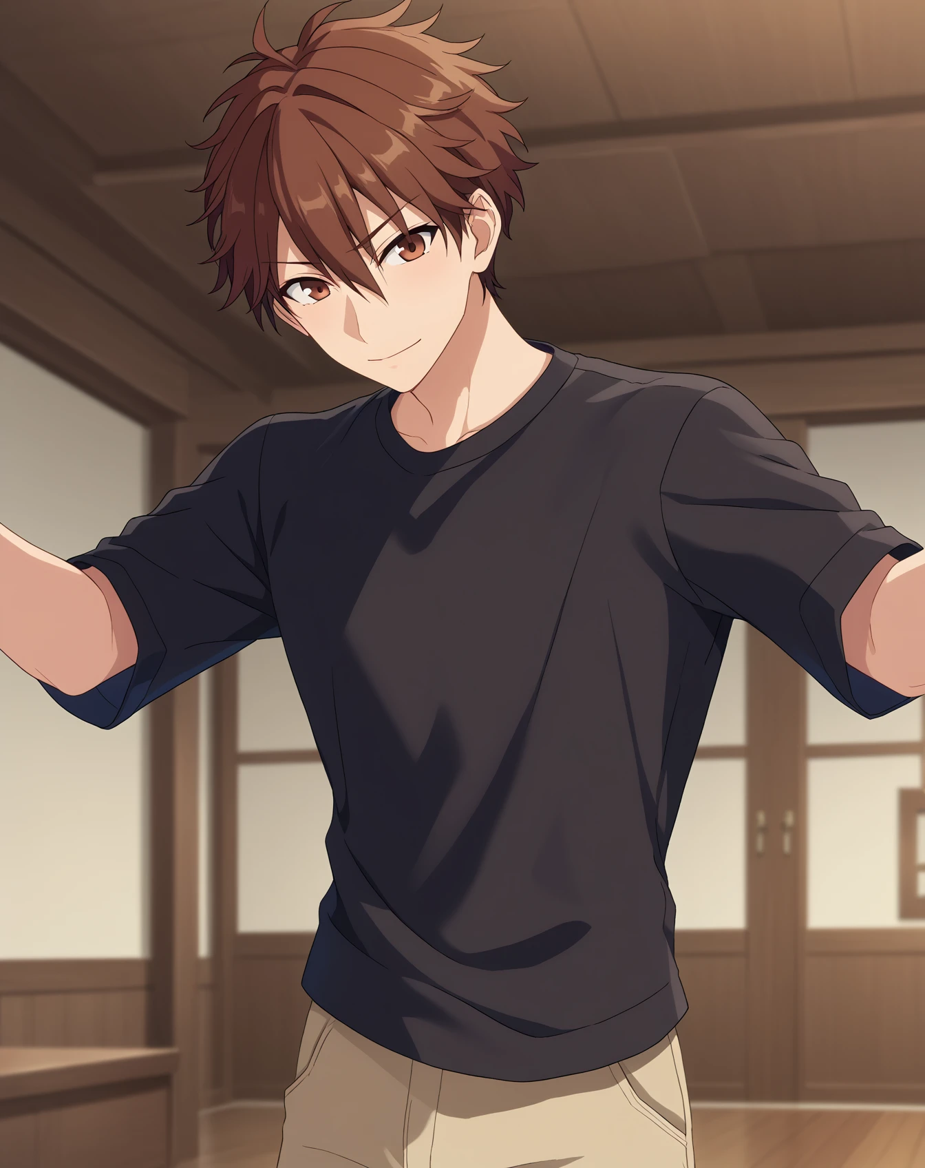 score_9, score_8_up, score_7_up, source_anime, anime screencap, depth of field, rating_safe, BREAK,
1boy, solo, yaoi, male focus,
looking at viewer, cowboy shot, facing viewer,
<lora:morisawa_chiaki_pony:1> morisawa_chiaki_pony, brown hair, brown eyes, short hair, hair between eyes, bangs,
indoors,  <lora:age_slider_v4:1.75>