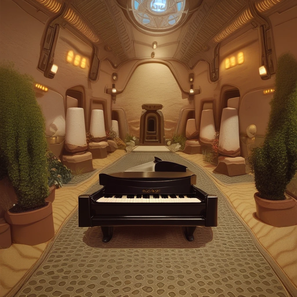 score_9, score_8_up, score_7_up, tatooine, homestead, star wars, scenery, stairs, plant, piano, instrument, indoors, carpet, light, door, lamp