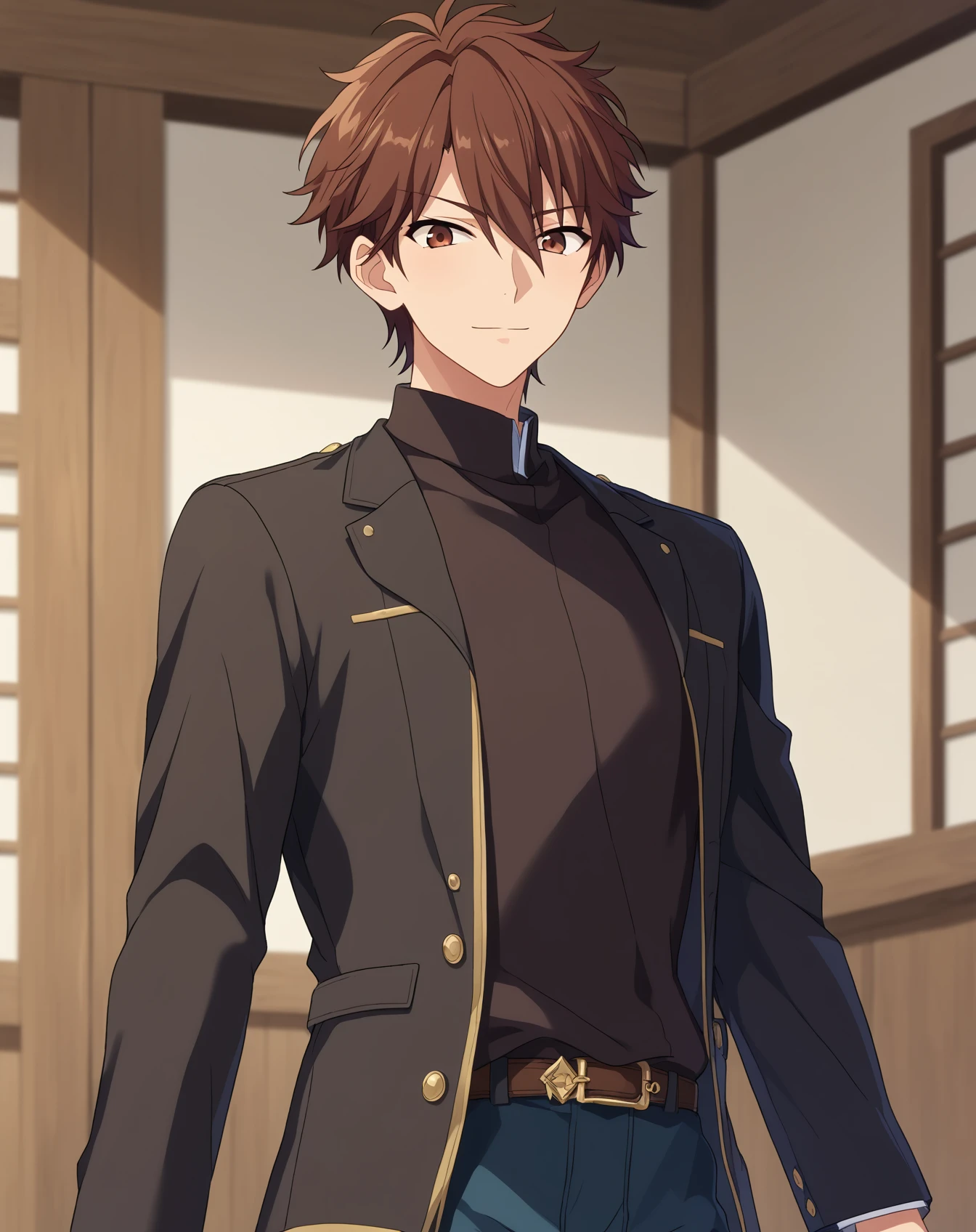score_9, score_8_up, score_7_up, source_anime, anime screencap, depth of field, rating_safe, BREAK,
1boy, solo, yaoi, male focus,
looking at viewer, cowboy shot, facing viewer,
<lora:morisawa_chiaki_pony:1> morisawa_chiaki_pony, brown hair, brown eyes, short hair, hair between eyes, bangs,
indoors, <lora:age_slider_v4:1.75>