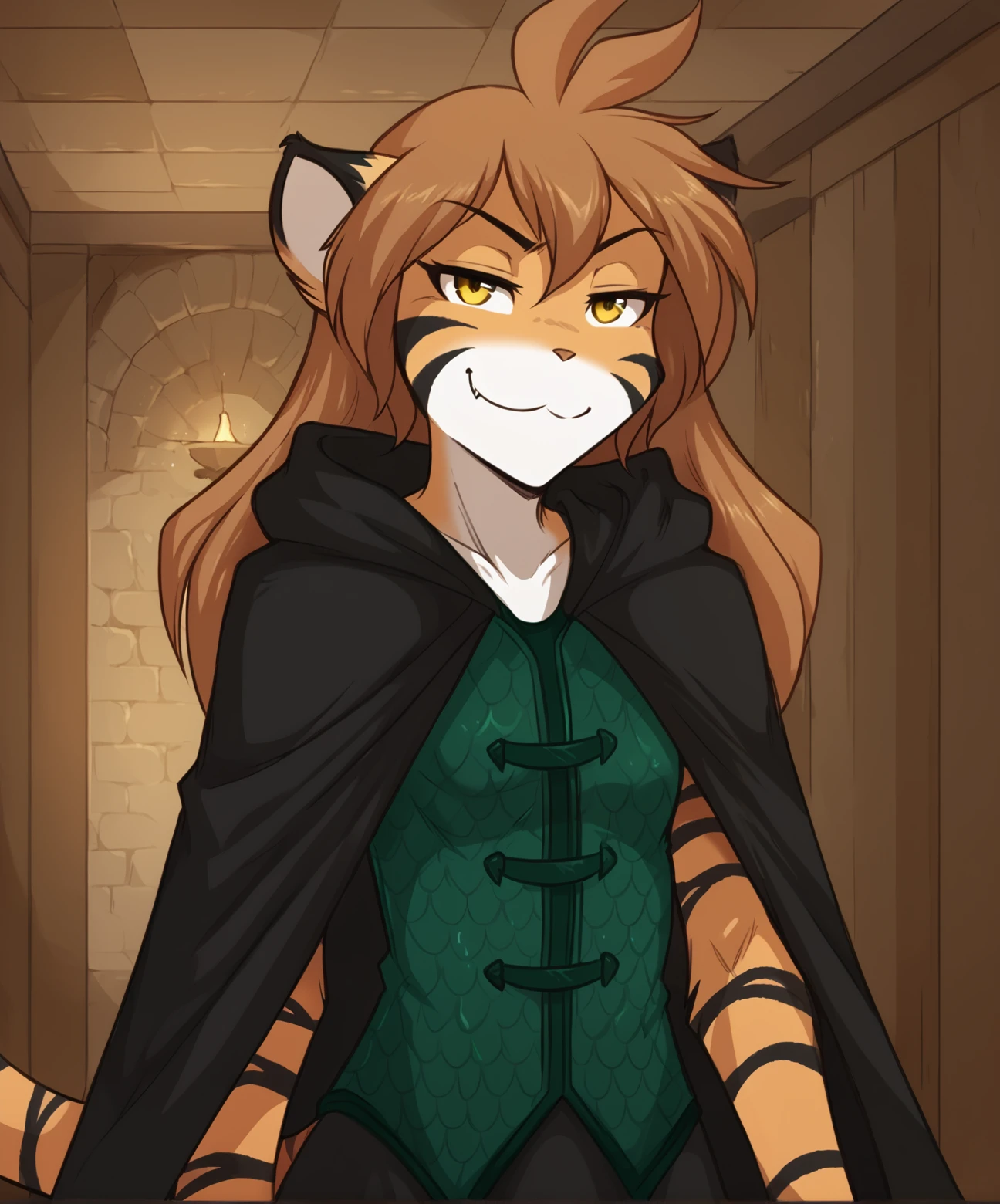 score_9, score_8_up, score_7_up,score_6_up,score_5_up
BREAK
solo, anthro furry female, small breasts, (seductive, smug), natani-vest-twokinds, vest, cloak, long dress skirt, (indoors), upper body shot
BREAK
<lora:Flora-Twokinds-SDXL-AnonTK-V3:0.8> , flora-twokinds, keidran, mammal, tiger tail, yellow eyes, long hair, <lora:Natani-Vest-Twokinds-SDXL-AnonTK-V7:0.6>