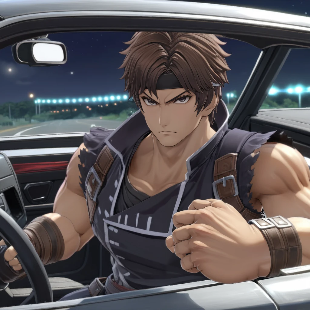 1boy, RichterBelmontXL, driving car, serious face, moonlight <lora:RichterBelmontXL:.9>, brown hair, black tunic, fists, (anime, masterpiece, intricate:1.3), (best quality, hires textures, high detail:1.2), (4k),(incredibly detailed:1.4),UHD, 8K, ultra detailed