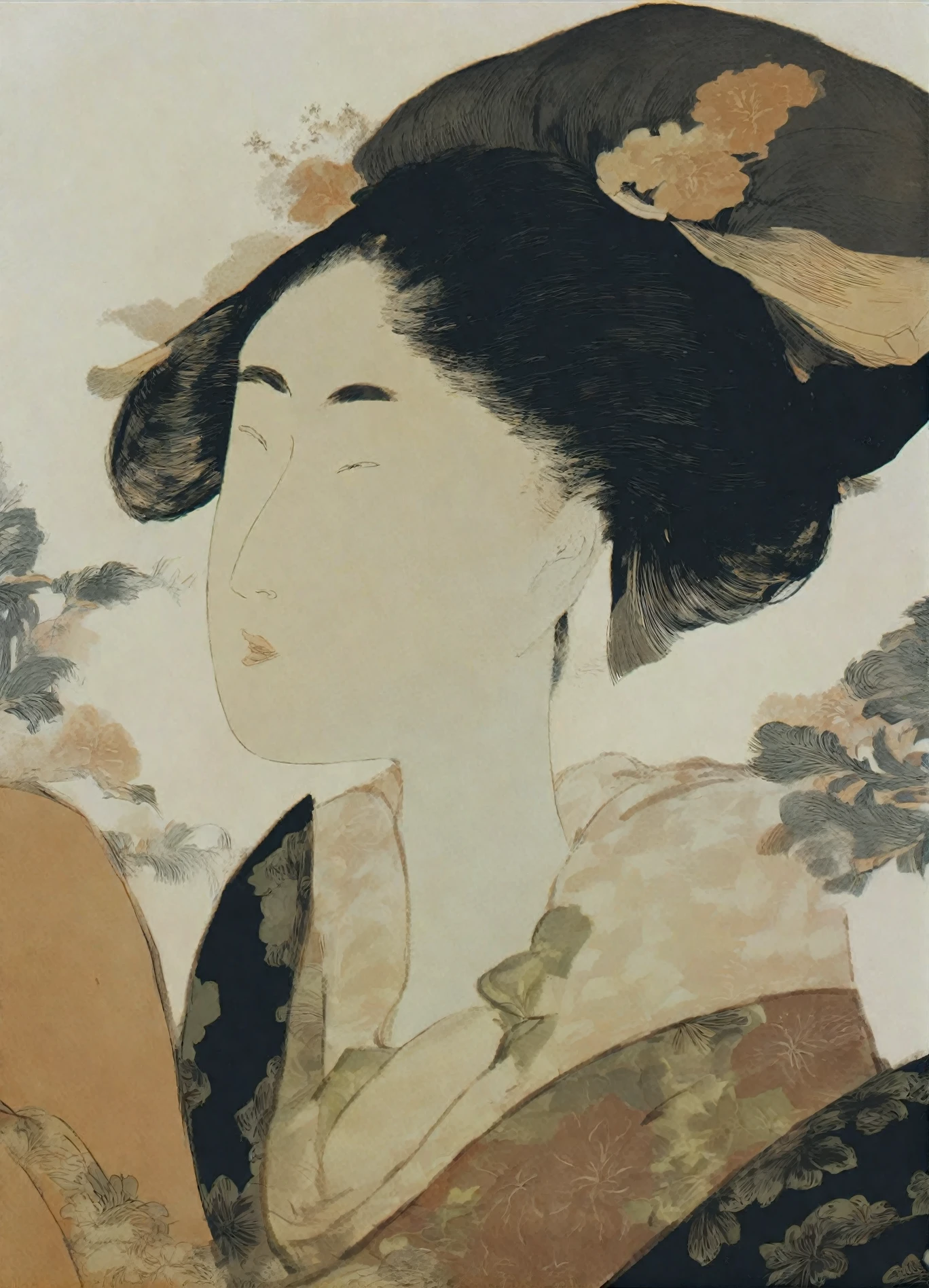 <lora:kitagawa-utamaro_pony_v2:1> ' beauty' by Utamaro Kitagawa in 1788,portrait \(genre\),Ukiyo-e \(style\), a portrait of a beautiful woman,white background, score_9, score_6_up, score_7_up