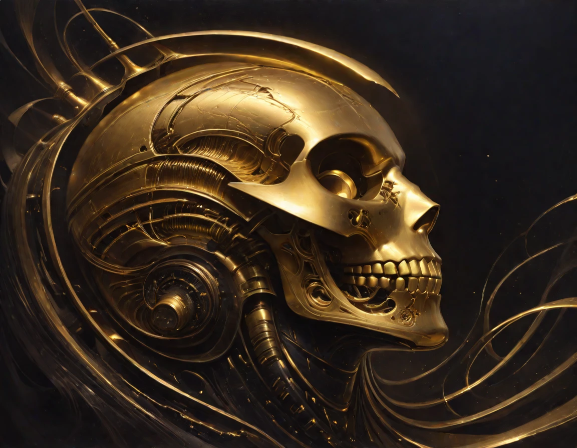 golden-darkness, gold theme,masterpiece, professional artwork, oil painting, black background, breathtaking scenery, background focus, Magnitude ,vast darkness, transhumanism,  abstract, ultra realistic, highly detailed, digital painting, trending on artstation, depth of field, shot in the leg, by h, r, giger and artgerm, octane render <lora:Golden_Darkness_Style_SDXL:0.8>