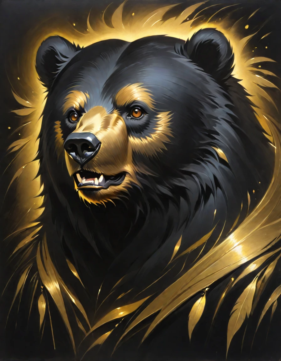 golden-darkness,masterpiece, professional artwork, oil painting, black background, portrait of a  bear, <lora:Golden_Darkness_Style_SDXL:0.8>