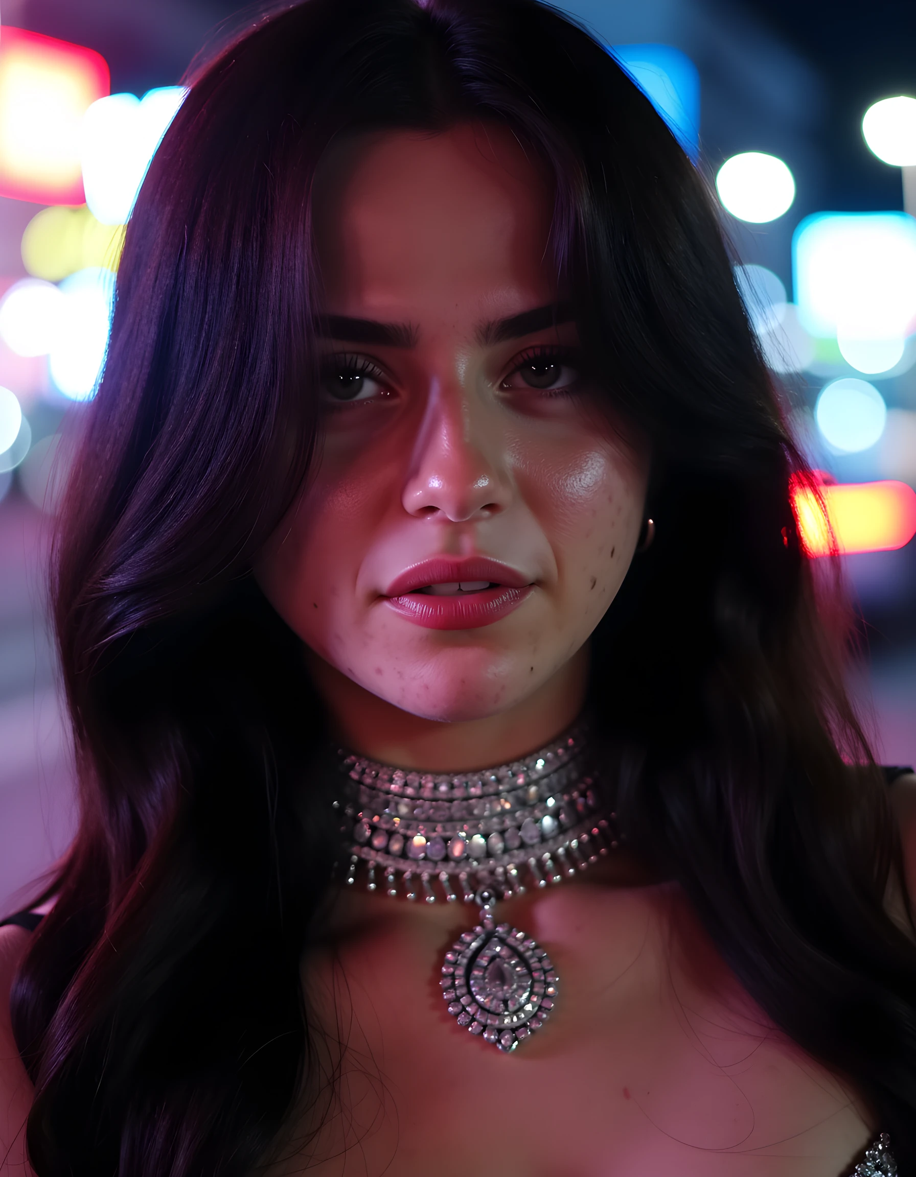 (obra prima) (ultradetalhada) (ultrarrealista | | | | | | | | | |) Camila Cabello, Neon light, noite, Foto premiada, BLN-L24, exposure,Alto contraste,low saturation,high saturation 8k 3D, f 2.8 lentes, Cinematic lighting