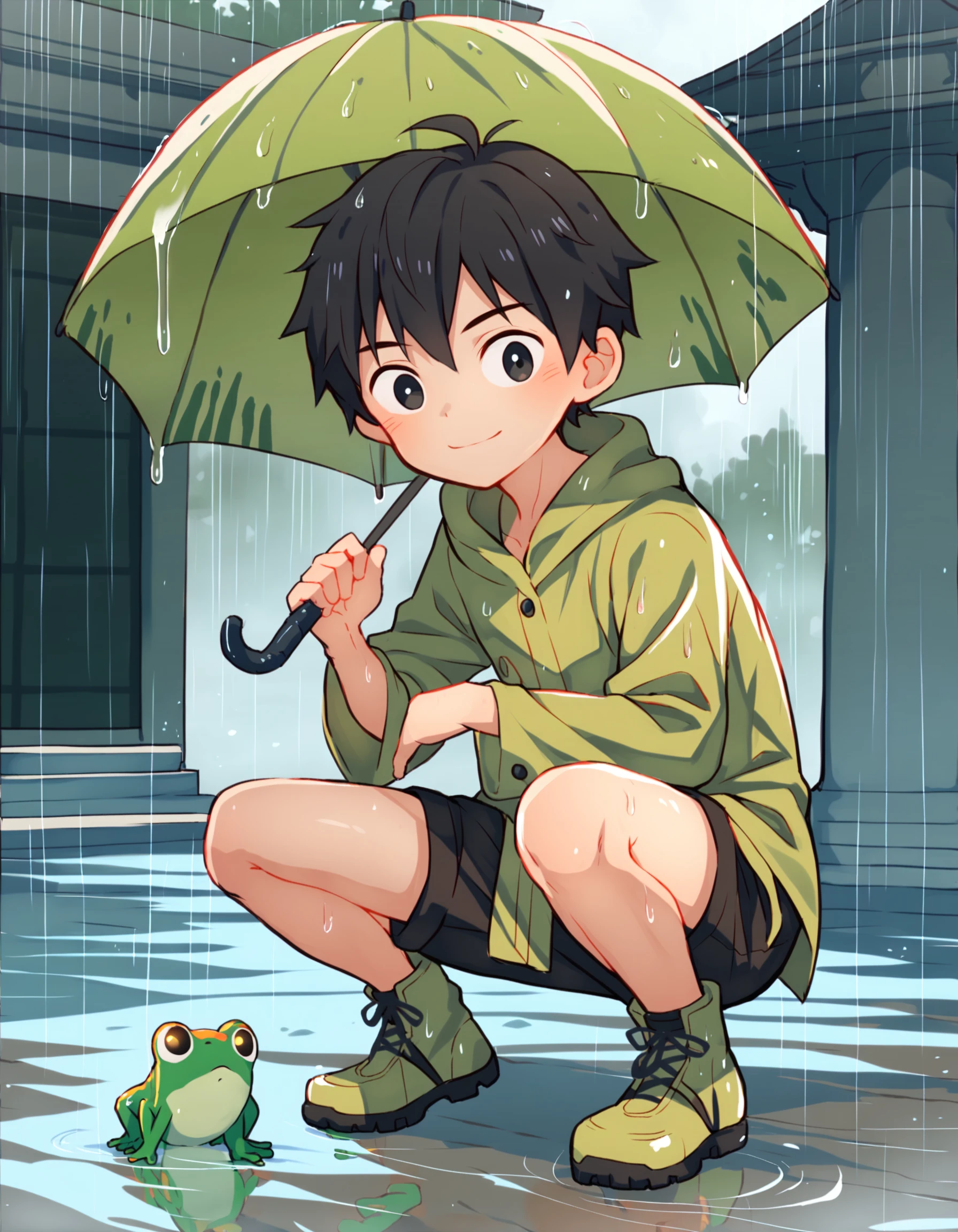 Naked boy with his male genital organ sample wet in the rain strong face and defined body