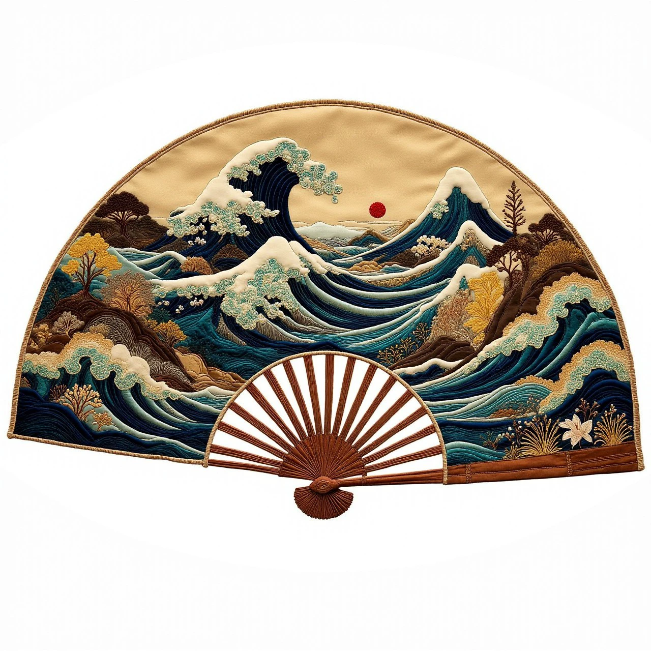 Oriental Hokusai Fan <lora:Embroidered_Quilting_Flux:1>