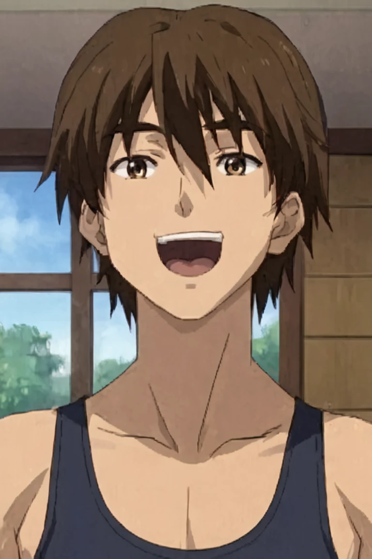 ((masterpiece)), ((best quality)), ((ultra-detailed)), score_9_up, score_8_up, score_7_up,
HD, top quality, best quality, High-quality illustrations, anime screencap,1boy,1male, male focus, solo male, anime boy,Daisuke Ichijou,dark brown hair,light brown eyes, happy, joyful, wide eyes, widened eyes, laughing, open mouth, laughing mouth