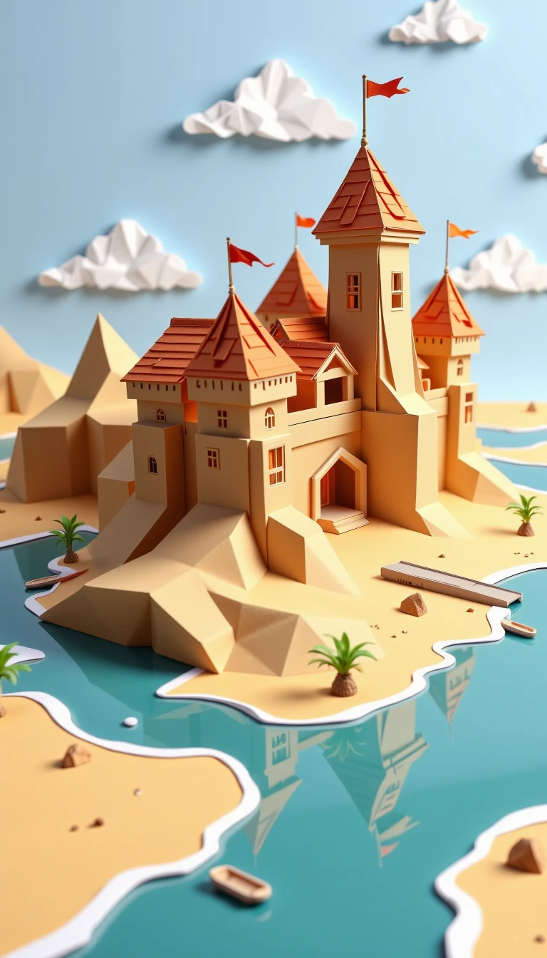 <lora:PaperStyleFlux:1>Made out of paper and origami, a PaperStyle Sandcastle