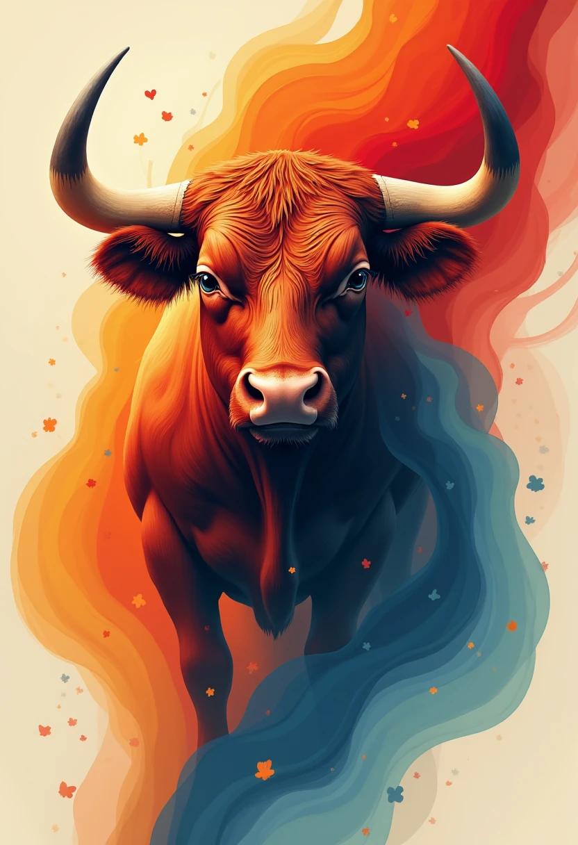 imagine an abstract poster style image of a bull