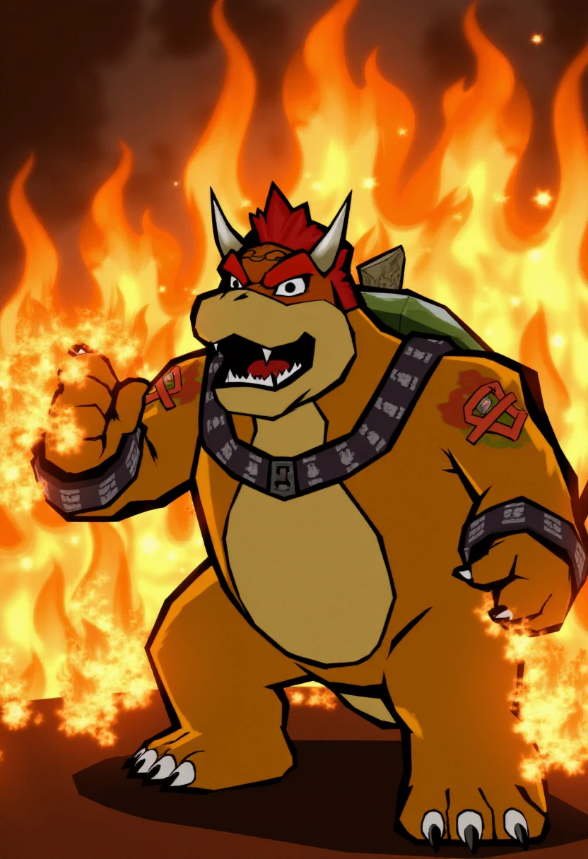 okamistyle, Bowser surrounded by fire.  
