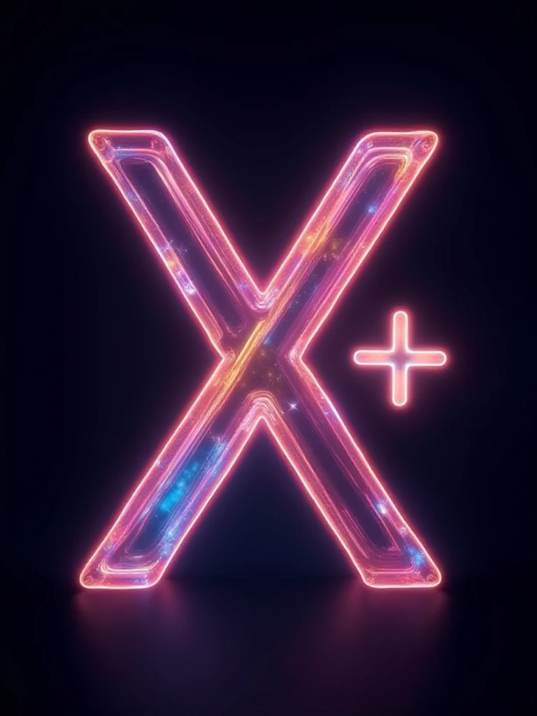 Write a large "X+" with a transparent and colorful, glowing effect  <lora:XPlus_fairy_v1:1>