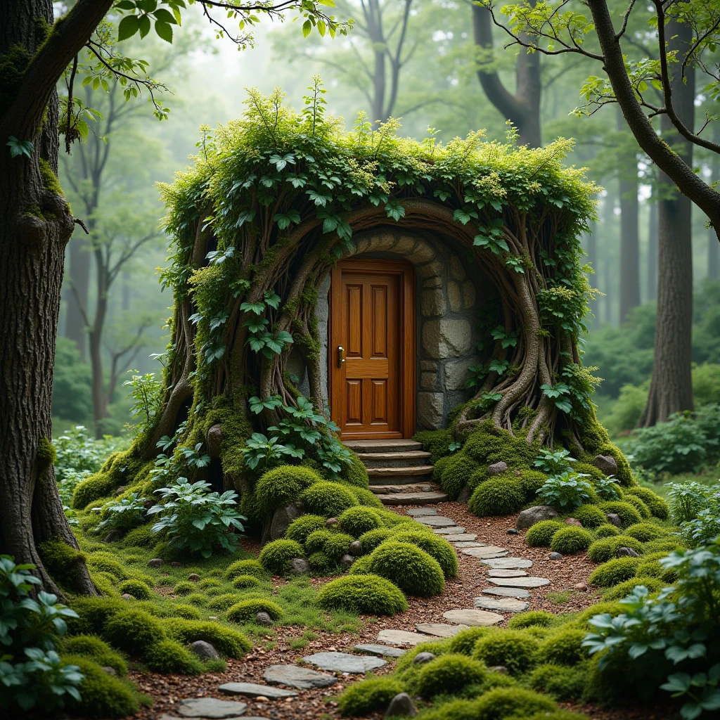 Contemporary cube with portal on forest ground, adorable and elegant, fairy tale