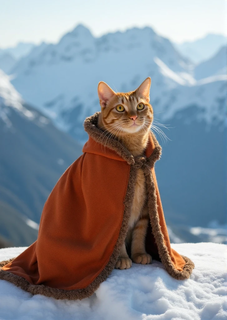 close up photo of xpanzudox orange cat  wearing an wizard robe on the top of the snowy mountain ,photoshoot,cinematic shot  <lora:Panzon_Gordinflon:0.9>