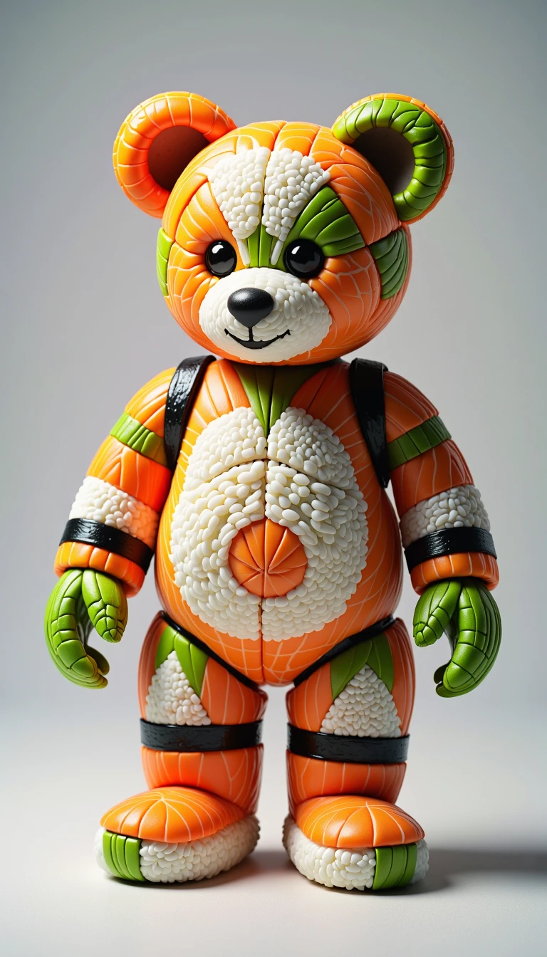 <lora:SushiStyleFlux:1>Made out of sushi, a SushiStyle teddybear, papercraft, crumpled paper