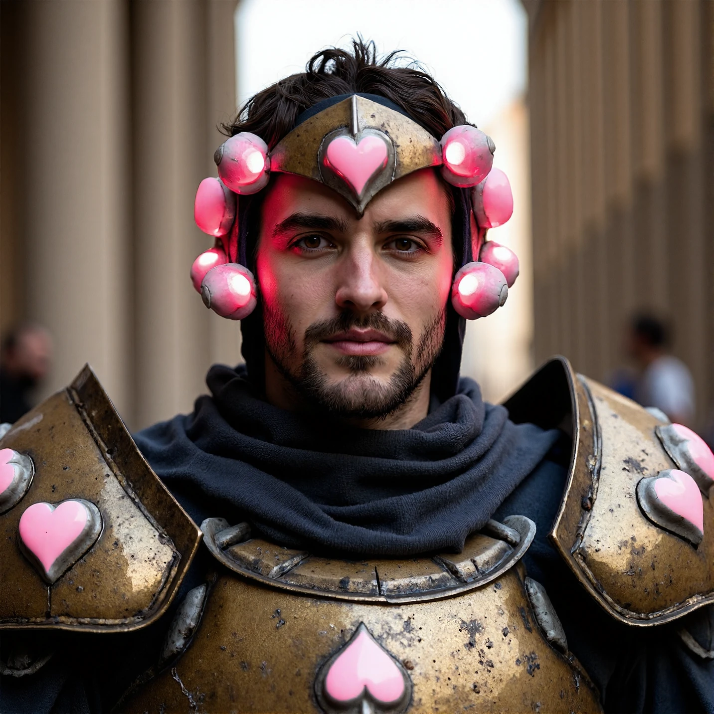 <lora:FLUX_polyhedron_companion_cube_2000:1> portal game, weighted companion cube
RAW photo, a candid full body hero shot from the front of a male 30 year old warrior wearing a shiny knight armor with a helmet made of weighted companion cubes with pink hearts and laser beams, 8k uhd, dslr, soft lighting, high quality, film grain, Fujifilm XT3
<lora:FLUX_polyhedron_all_1300:1> small chin, (no freckles:0.5), (no cleft chin:1.5), perfect eyes, glowing irises, ((even eyes)), ((even pupils)), round iris, detailed pupils, light reflections, visible cornea, blood vessels, (wet skin:1.1), (sweat:1.1), white winter skin, wax skin, marble skin, pale skin, clear skin, [[skin blemishes]], skin pores, blush, flushed cheeks, [[[[[moles]]]]], wrinkles, [[[[vitiligo spots]]]], [[whiteheads]], [[[blackheads]]], [pimples], perfect hands, shiny bright eyes, centered pupils, blood vessels in sclera, detailed skin, [[oiled shiny skin]], beauty spots, skin fuzz, shine from within, hands off face, moles, nipples, not asian