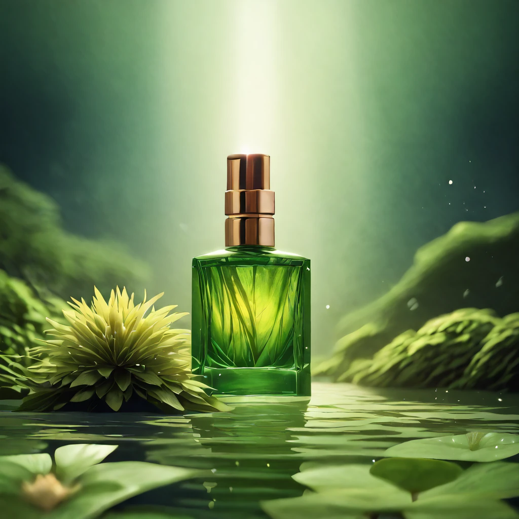 score_9, score_8_up, score_7_up,realistic, <lora:TTads_Cosmetics:1>,ttads,no humans, (still life:1.1),green theme,
BREAK
 reflection,depth of field, depth of field,poster, photorealistic,light particles,