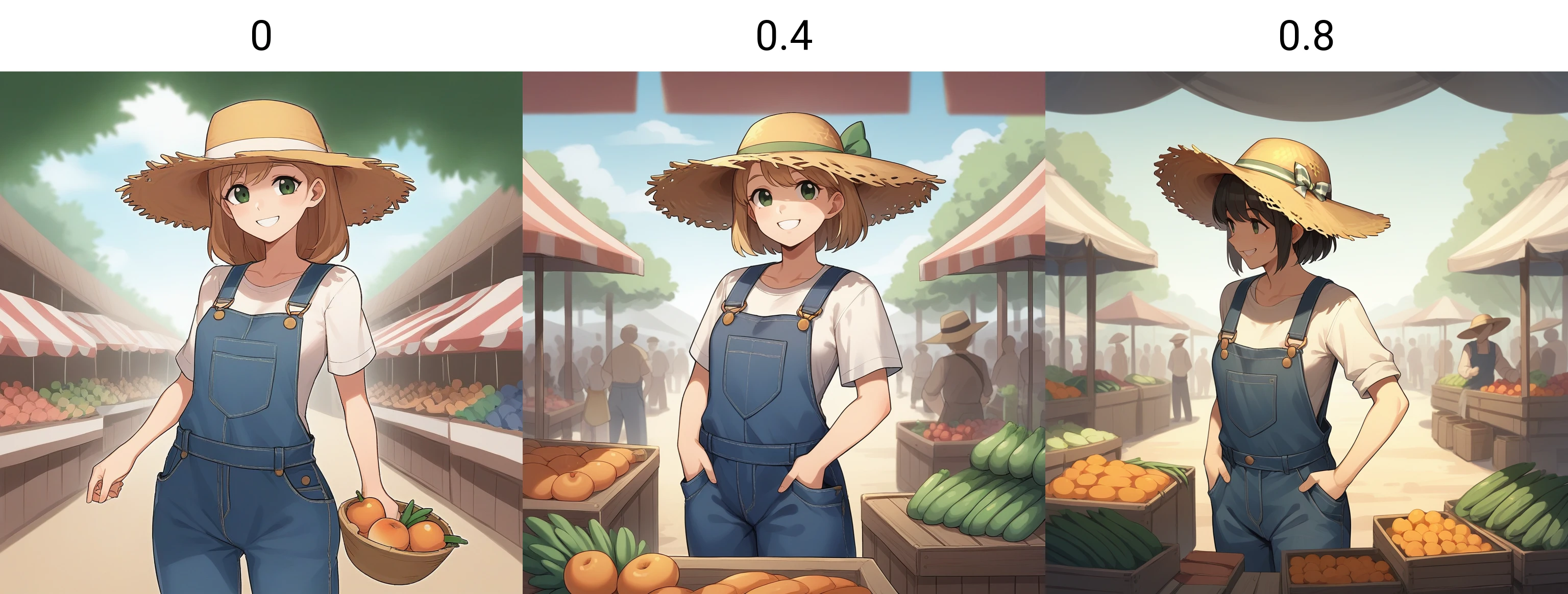score_9, score_8_up, score_7_up, score_6_up, score_5_up, score_4_up, zPDXL2,source_anime,rating_questionable,cowboy shot,1girl,smile, crowd, straw hat, overalls, <lora:Produce_Market:0> m4rket, outdoors, day, fruit, vegetable, market stalls