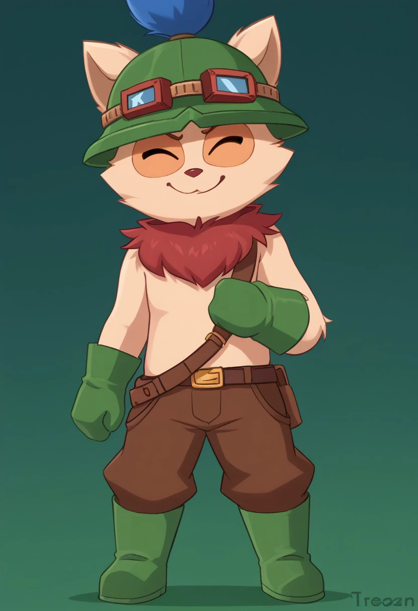 Teemo, solo. male, green hat, green gloves, green boots, clothed