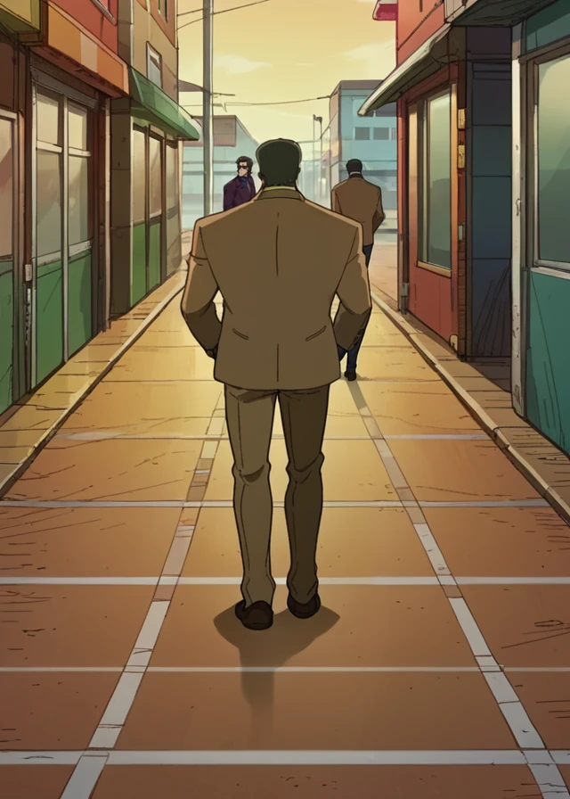 score_9,score_8_up,core_7_up, score_9,, <lora:Megalobox_ã¡ã¬ã­ãã¯ã¹_Megarobokusu_-_YÅ_Moriyama:1>source_anime, megalobox style,a man with blazer and hands in pockets moving on a footpath with many people and skyscrapers around him