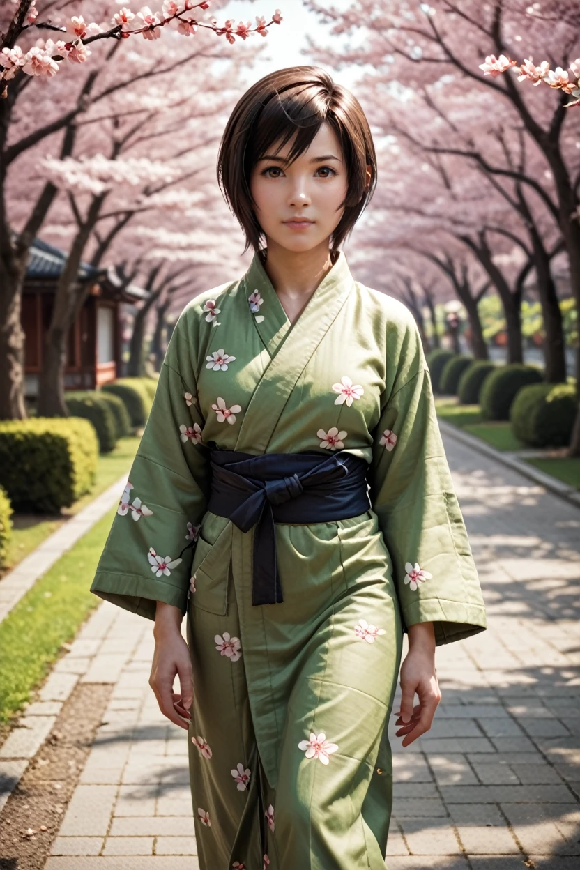 score_9, score_8_up, score_7_up, score_6_up
<lora:FFYuffie:1.0>
FFYuffie, 1girl, brown hair, short hair, brown eyes, looking at viewer, walking in a serene Japanese park with cherry blossoms, yukata, and a hair ornament