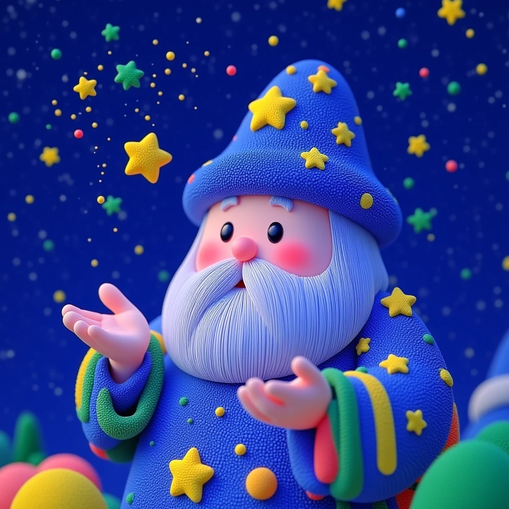 Juaner_cute,
A wise old wizard with a long gray beard, adorned in star-spangled robes, conjuring celestial constellations against a vast cosmic backdrop.