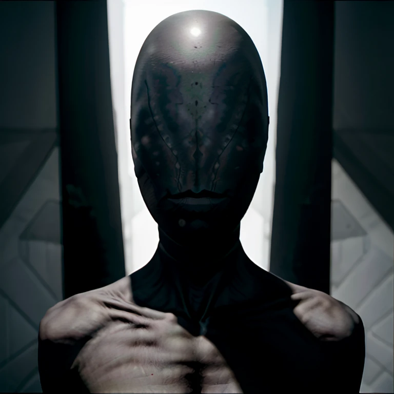 photo of loraman <lora:loraman-10:0.8>, best quality, high resolution, realistic, masterpiece, dark sci-fi interior, faceless alien, upper body showing, contrast, detailed correct smooth skin, reflections, <lora:epi_noiseoffset2:0.8>