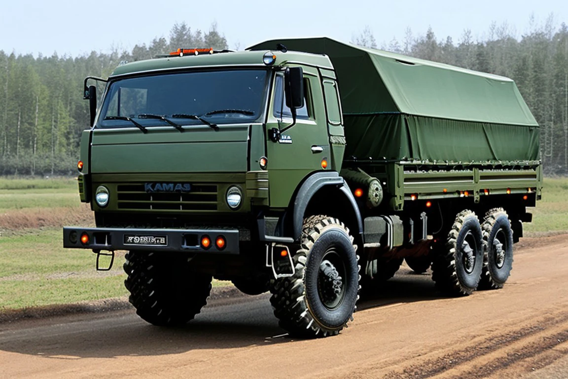 kamaz5350 forest, vehicle focus, logo,  winter