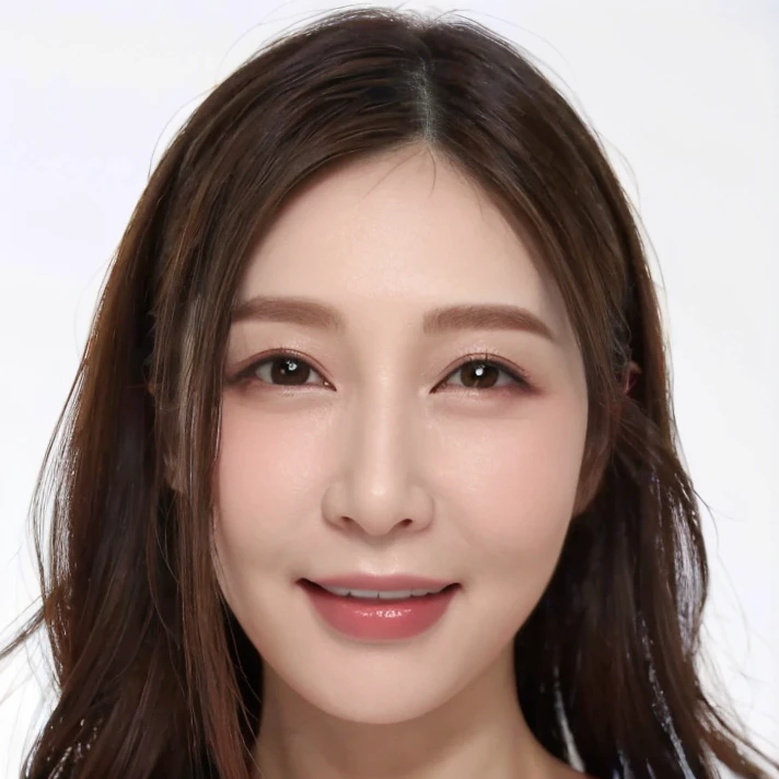 1girl,solo,big eyes,brown hair,brown eyes,long hair,lips,forehead,looking at viewer,portrait,(white_background),(realistic,photorealistic),(available light),(bright),(skin gloss),(perfect skin),Highly detailed,(ultra-detailed),hatching \(texture\),(8k,best quality,huge filesize,masterpiece:1.5),<lora:AV-JAV-Aki:0.7>,(mature),smile,teeth,