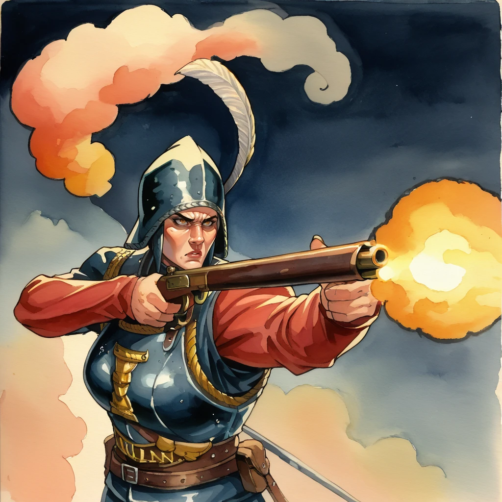 score_9, score_8_up, score_7_up,
2d, watercolor, traditional media,
NulnIronsides, mature woman, voluptuous, curvy, holding, antique firearm, aiming, firing,
smoke, solo,
<lora:Nuln_Ironsides_PonyXL:1>