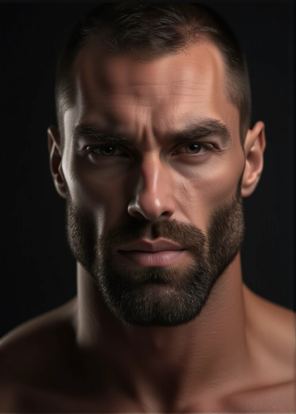 Gigachad is a muscular man  closeup face portrait. <lora:Gigachad:0.9>