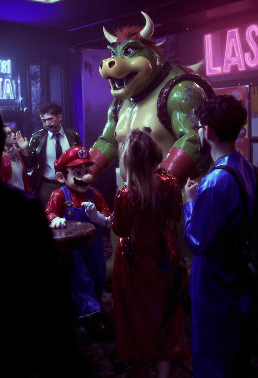 ldrwitness, Bowser and Mario at a nightclub.   <lora:LDR_-_The_Witness_Style_F1D:1.5>