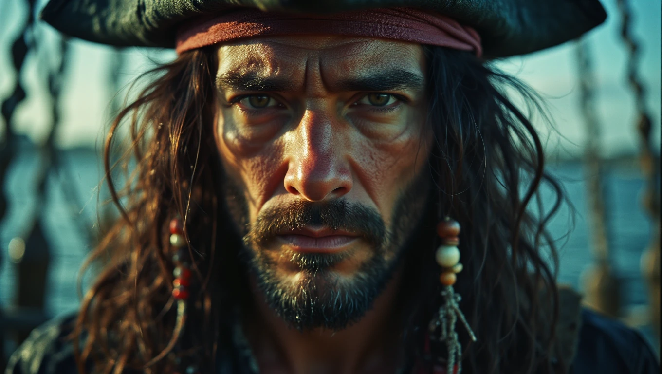 Toy camera photo. A rogue pirate, with a rugged appearance , The style is dynamic and action-packed, with a focus on the intensity of the pirate's determined expression
<lora:Toy_Camera_Flux:0.7>