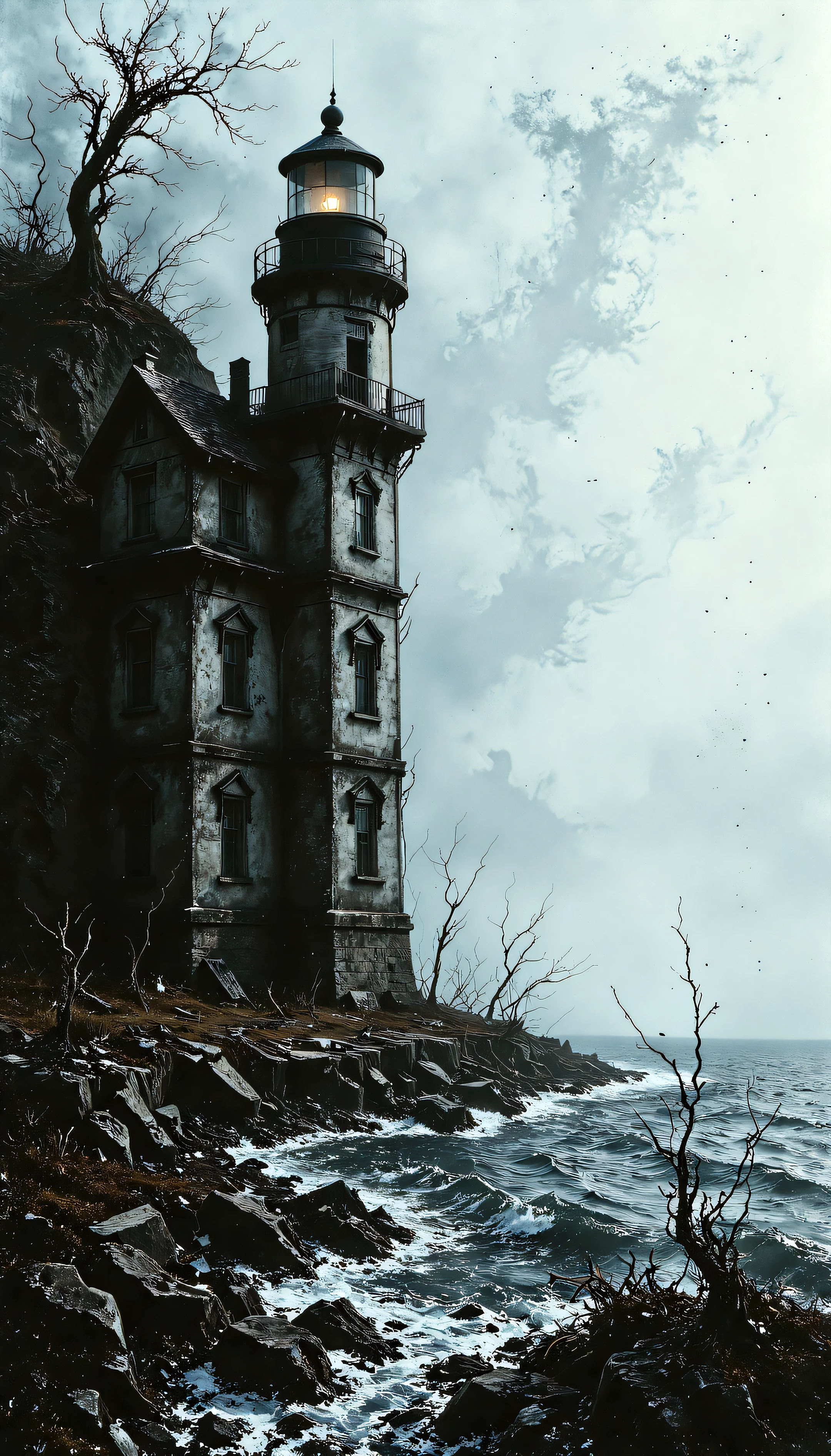 devast8, lighthouse on a cliff by the ocean