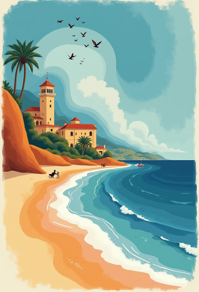 imagine an abstract poster style image of the french riviera