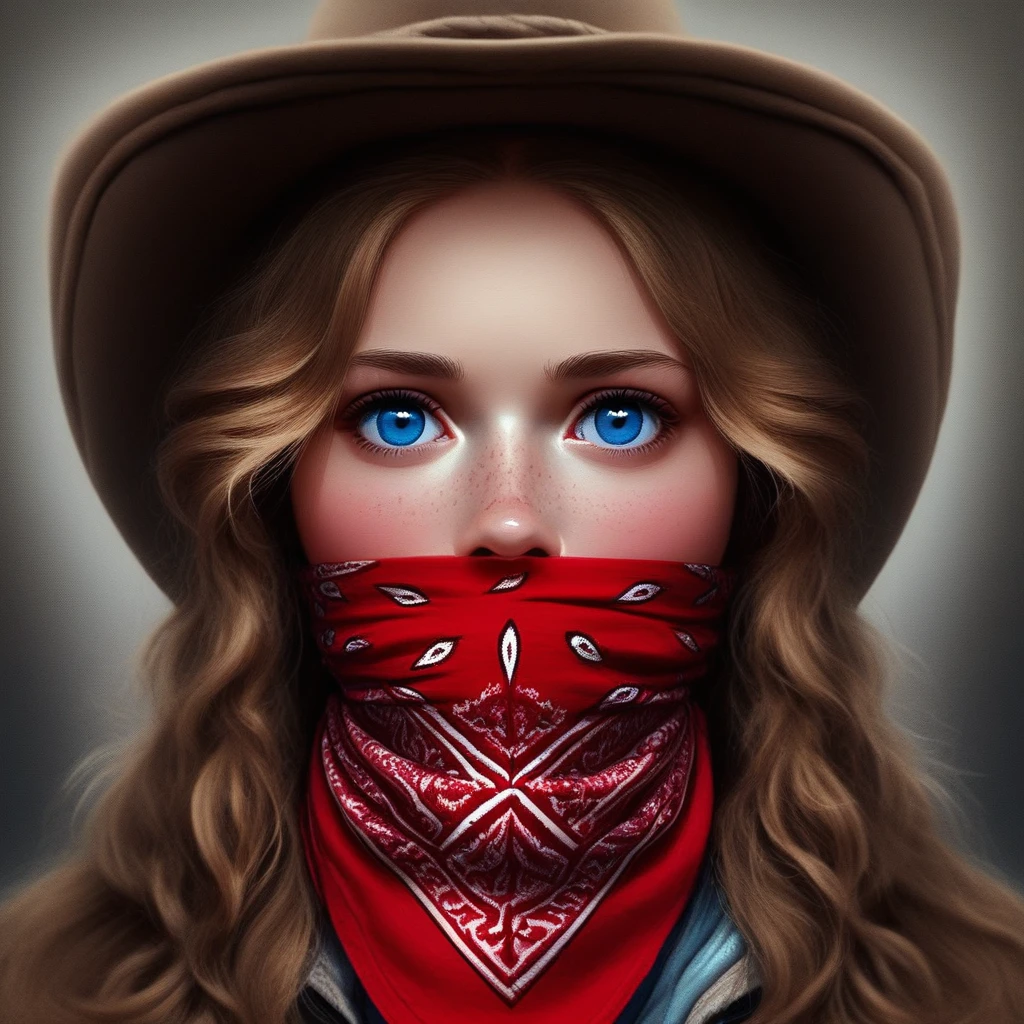 1girl, bandana over mouth, bdsm, blue eyes, portrait, looking at viewer